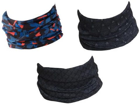 Hilltop 3x Motorrad Multifunktionstuch, Kopftuch, Halstuch, Bandana 3-er Set in ausgewählten Designs, Schlauchtuch für Damen und Herren, 3er Set:Nexis Black