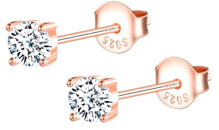 MOOFUN 4MM Zirkonia Ohrstecker Rosegold Damen Ohrringe Stecker 925 Silber Ohrring Erstohrstecker Ohrschmuck für Mama Freundin Mädchen Oma Schwester Frauen Geschenk Geburtstagsgeschenk