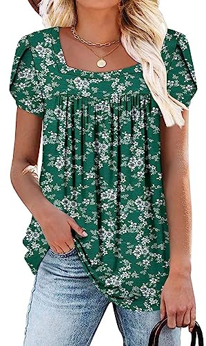 CHICZONE Womens Tunic Tops Short Sleeve Blouse for Leggings Loose Fit Summer Square Neck Shirts S-3XL