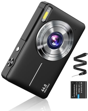 Digitalkamera 44MP FHD 1080p Fotoapparat Digital Kamera Fotokamera mit Batterie Einfache Tragbare 16X Digitalzoom Digitalkamera für Kinder Teenager Student Senioren Anfänger (Schwarz)