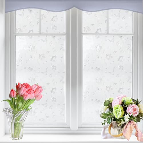 Vinilo para Ventanas Privacidad, 45cm x 400cm Vinilos para Cristales Sin Pegamento Adherencia Electrostática, Translucido Vinilo para Cristal, Anti UV, para Baño Dormitorio Cocina Oficina,B