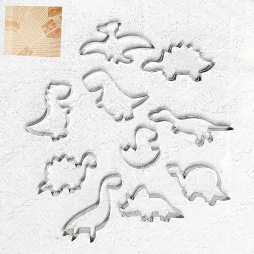 10 Stück dino ausstecher, Dinos keksausstecher aus Edelstahl, Kekse backen für geburtstag kindergeburtstag Festival Party, DIY Fondant Plätzchenausstecher, 25 Backpapierbögen inklusiv