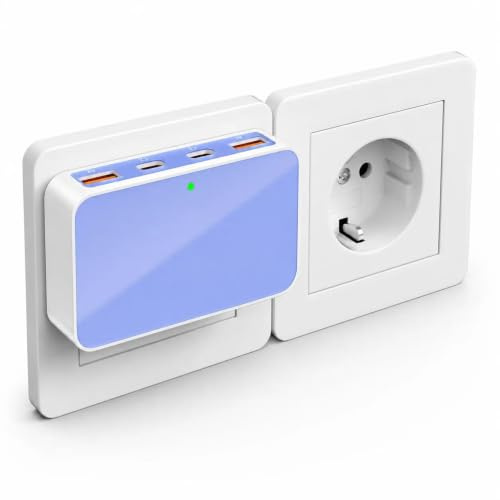 VPSUN USB C Ladegerät,Flachstecker PD65W+USB-A 10W (Blue, 65W) | USB Mehrfachstecker Ladestation mit 4 Ports,Reise Schnellladegerät USB C für Laptop,MacBook,iPhone,Samsung,Huawei.