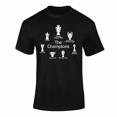 Liverpool Champions T Shirt, Trophy Football History Tee Kids Adults | Cup wins graphic top for men and children, supporter clothing celebrating iconic victories, finals and match day moments