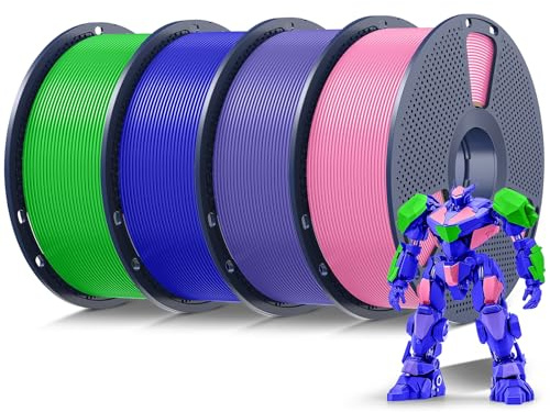 SUNLU 4KG PLA Filament 1.75mm, Rosa+Lila+Blau+Grün | Sauber Gewickelte, Maßgenauigkeit +/- 0,02mm, 3D Drucker Filament PLA 1KG Spule (2,2 lbs) für Meisten 3D Drucker