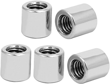 sourcing map M6 Rund Steckverbinder Muttern, 304 Edelstahl Kupplungsmutter 10,0 mm/0,39 Zoll Länge, Packung mit 5