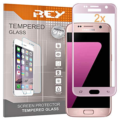 REY Pack 2X 3D Bildschirmschutz aus gehärtetem Glas für Samsung Galaxy S7 Edge, rosa, Displayschutzfolie 9H+ Härte, Anti-Kratzen-Öl-Bläschen, Voller Schutz, 3D, 4D, 5D