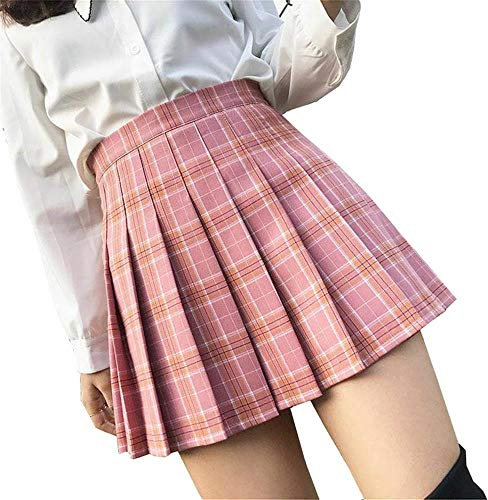 Mcaishen Frauen Rock Sommer Hohe Taille A-Line Rock Korean College Wind Joker Slim Faltenrock Cute Sweet Fashion Mini Faltenrock.(S,Pink)