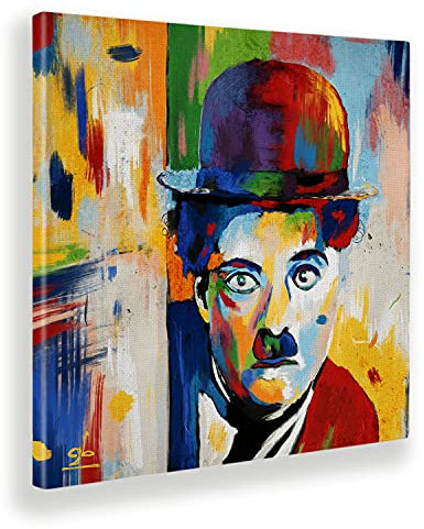 Giallobus - Gemälde - Charlie Chaplin - Leinwand mit Standardrahmen - 70L x 70l cm - Bereit zum Aufhängen - Moderne Gemälde