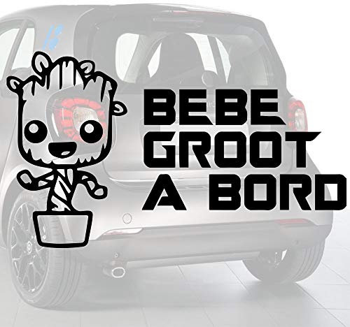 Sticker bébé à bord pour voiture Bébé Groot à Bord 20 cm Noir - Anakiss