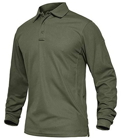 EKLENTSON Tactical Shirts for Men Long Sleeve Work Polo Quick Dry Performance Golf Top Lightweight Army Green,M