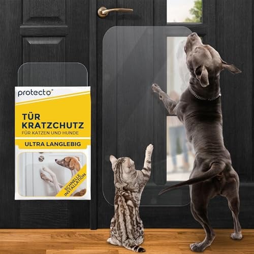 PROTECTO 90 x 40 cm Hunde und Katzen Kratzschutz Tür – Ultrastarker Hunde- und Katzen Kratzschutz - Einfache Anbringung - Kratzschutz Katze und Hund Transparent - Möbel, Wände, Balkontüren, Fenster