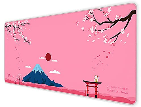 Akko Gaming-Mauspad World Tour Tokyo XXL, wasserdicht, strapazierfähig, Glatte Oberfläche, Rutschfester Gummiboden, genähte Anti-Fray-Kanten, extra große Größe 900 x 400 x 4 mm (Pink)