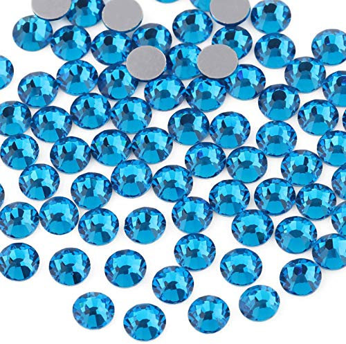 Beadsland 1440 PCS Flat Back Crystal Rhinestones Round Gems for Nail Art and Craft Glue Fix,Capri Blue(SS10(2.7-2.8mm))