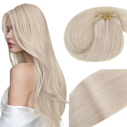 Vivien Echthaar Tressen Blond 100 Gramm Glatt Remy Extensions Echthaar Weft Natürlich Platinblond Doppelter Schuss Seidig 16 Zoll #60