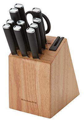 KitchenAid KE12STENBXOBA Classic Bloc de couteaux 12 pièces en acier japonais 420J2 Naturel