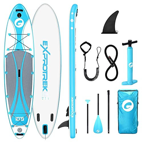 Exprotrek Stand Up Paddling Board, aufblasbares SUP Board, Stand Up Paddle Board Set, 6 Zoll dick für alle Schwierigkeitsgrade mit Aluminiumpaddel,und komplettem Zubehör (200KG MAX)