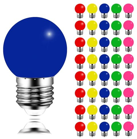 MAYCOLOR Farbige LED Birnen E27 3W Ersetzt 30W, 240 lumen, Plastik, Bunte Glühbirnen E27, LED Lichterkette Außen Ideal für Hochzeit, Gärten, Party, Bar, Wohnkultur, 40er Pack
