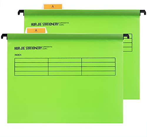 Srvnpioy Große Größe Foolscap Hängemappen mit Tabs und Karteneinlagen,12 Stück,40cm Aufhängestange Passend für Papier 36cm x 24cm, Polypropylen Hängetasche für Aktenschränke,Grün