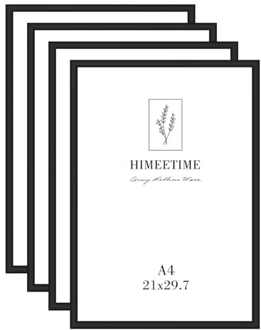 HIMEETIME® 4x Cadre photo A4 en aluminium noir,4 packs de cadres photo de certification avec plexiglas pour affichage mural, 21 * 30cm