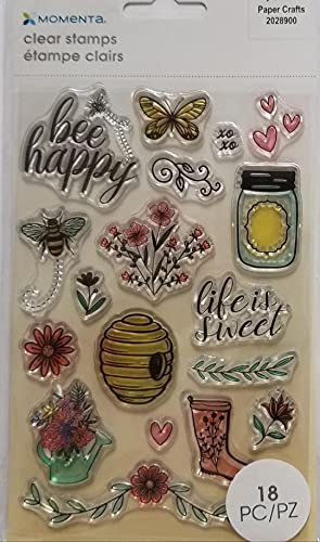 Momenta Bee Happy Sweet Life Clear Stamps Set of 18 Mason Jar Flowers