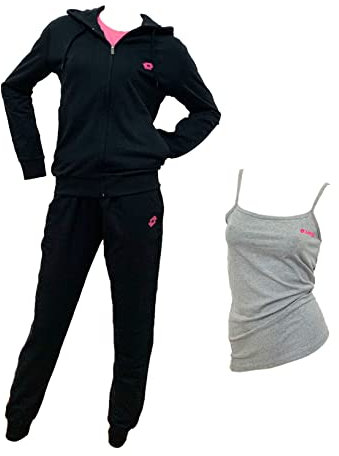 Lotto Tuta Donna Invernale Completa con Zip Intera in Felpa di Cotone Garzata, Nero/Grigio, L