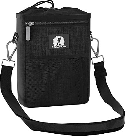 NELADE® Futterbeutel - Perfekter Leckerlibeutel fur Hunde - Das Optimale Hunde Zubehör für Ihren Spaziergang oder das Training mit dem Hund - Robuster & Wasserabweisender Futterbeutel Hunde (Schwarz)
