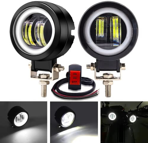 Fendinebbia a LED per moto, 3 pollici 20W Faretti per moto rotondi Fendinebbia Luci ausiliarie 12V 24V per fuoristrada SUV ATV Moto, bianco (Interruttore incluso)