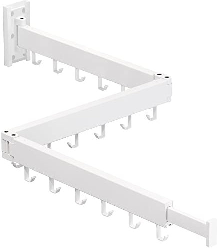 BOQORAD Wäscheständer zur Wandmontage, Wäscheständer, Wandhalterung, zusammenklappbar, faltbar, Kleiderbügelständer, Weiß