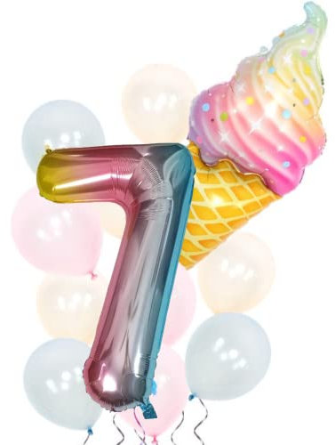 DIWULI Geburtstagsdeko 7 Jahre Luftballons Eis-Tüte Set
