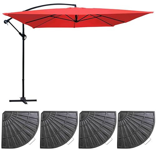 Oviala Parasol déporté 3x3m et 4 Dalles à lestées Rouge