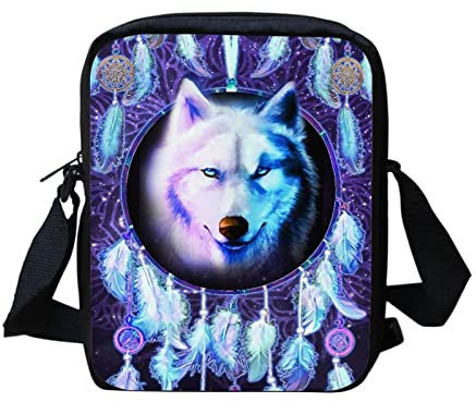 Biyejit Kuriertasche, Umhängetasche, Umhängetasche, Handbgas Sling Sling Satchel mit verstellbaren Trägern, Dreamcatcher Wolf-blau