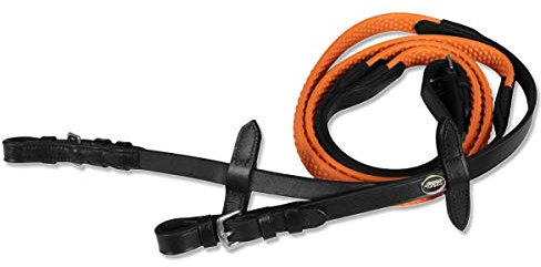 Horses Zügel aus Leder Gummi Event Farbe Schwarz/Orange Full