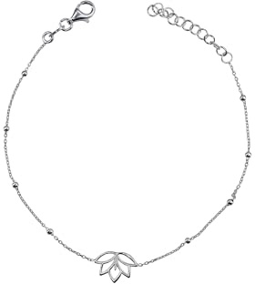 SILBERMOOS Damen Armband Lotus Blüte Statement Ankerkette Dots fein, 18 cm + Verlängerung, 925 Sterling Silber