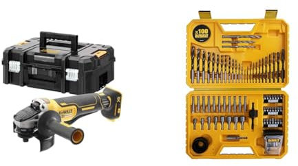 DEWALT - Meuleuse Brushless XR 18V 5Ah Li-Ion - DCG406NT-XJ - Meuleuse sans Fil avec Interrupteur à Palette - Lame Ø125mm - 1000W & Coffret de 100 Pièces de Perçage et Vissage Haute Performance