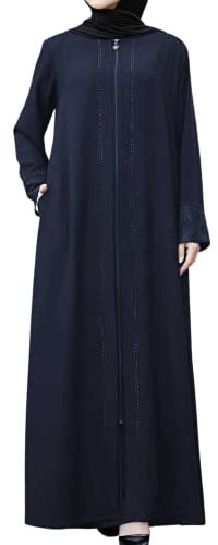 istanbul styles Damen-Abaya, Spitzenapplikation, langärmelig, bodenlang, Reißverschluss, bodenlang, Türkei, islamische Mode (DE/NL/SE/PL, Alphanumerisch, 3XL, Regular, Regular, Navy blau)