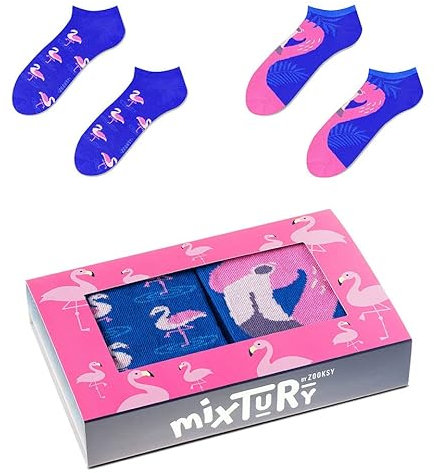 ZOOKSY - Chaussettes d'été colorées pour hommes femmes 2 paires MixTury I Dans une boîte parfaite pour être offerte I Chaussettes longues en coton I Flamant Rose I 41-46