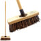 10” Stiff Broom Outdoor Yard Brush with Natural Bassine Hard Bristle Brush Durable Support Bracket & 120cm Wooden Brush Handle Heavy Duty Broom Yard Outdoor Garden Sweeping