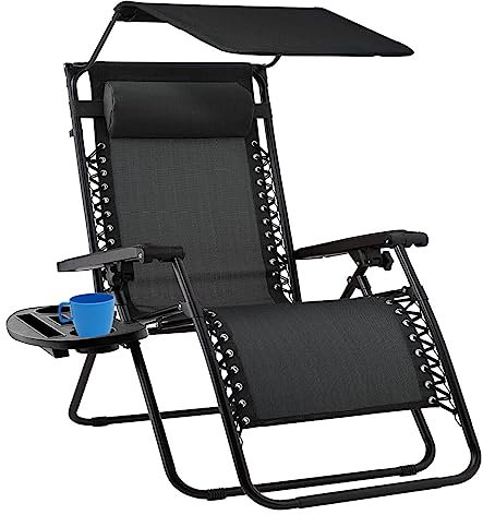 Zero Gravity Garden Deck Folding Chair Texteline Patio Sun Adjustable Lounger Reclining Seat with Side Tray Table for Holding Drink - Perfect for Home, Patio, Decking, Holiday, Beach