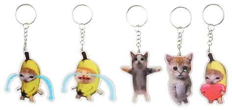 Banana Cat Happy Cat Cute Funny Key Pendant Key Chain, Novelty Crying Banana Cat Keychain, Banana Pendant for Women Men