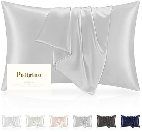 Seide Kissenbezug 100% Seide 50x80cm,Superweicher Seidenkissenbezug 22 Momme,Allergiearme Kissenbezüge zum Schutz von Haar und Haut,1 Stück Atmungsaktiver Kissenbezug,Silber
