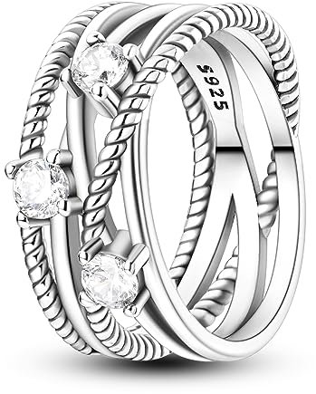 NARMO Anelli per le Donne 925 Anelli in Argento Sterling Linea intrecciata con Cubic Zirconia Anello di Dichiarazione Anello di fidanzamento Dimensione 17