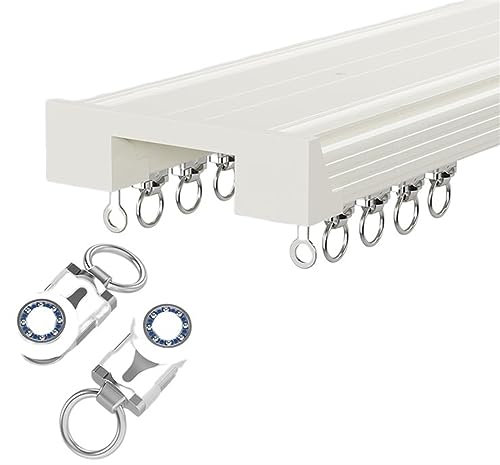 NEPHRA Gardinenstange 2-Läufig Deckenmontage Gardinenschiene Alu 1-5 Meter Vorhangschiene mit Schienenvorhangsystem, für Vorhänge Fenster Balkon Büros Hotels Kliniken (Farbe : Weiß, Größe : 2.0m)