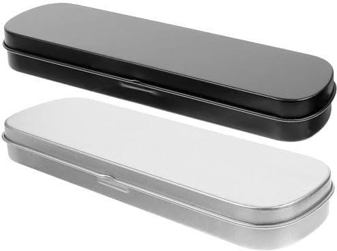 VILLCASE Estuches de metal para bolígrafos, cajas de lápices de estaño, 2 unidades, cajas de regalo para bolígrafos, cajas de almacenamiento de hojalata portátil, organizador de brochas de maquillaje,