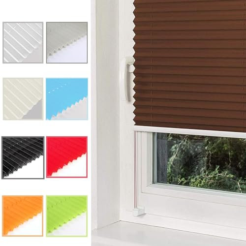 Plissee nach maß,Plissee Faltrollo 35 x 140 cm Blickdicht Sichtschutz Sonnenschutz Rollo für Fenster Easyfix Plisseerollo Rollo für Fenster & Tür für Fenster ohne Bohren, Braun