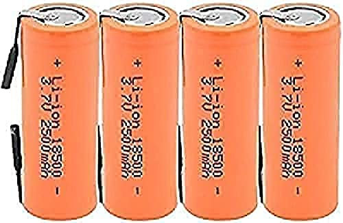 Batterie Li-ION 18500 3.7v 2500mah Cellule Ionique Allumée avec 2 Languettes De Soudage pour Lampe De Poche LED,4 Pièces
