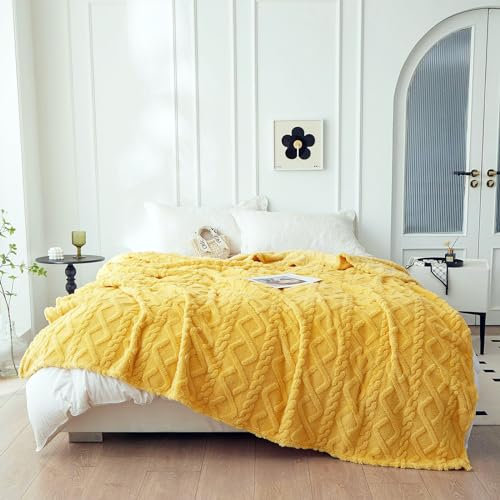 QOFLY Kuscheldecke Flauschig XXL Gelb - Große Decke Sofa Warm, Fleecedecke 200x230 cm Couchdecke, Überwurf als Wohnzimmer Weich für Winter Leicht Tagesdecke