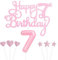 Personalised Happy 7th Birthday Cake Topper with Pink Number 7 Candles, Star Heart Cupcake Toppers Decorations Set for Her Him Girls Birthday Anniversary (Set 8)