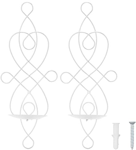 Mokylor Wandkerzenhalter aus Metall, 2er-Set, Hängender Kerzenhalter Zur Wandmontage für das Wohnzimmer, Antiker Wandkerzenhalter aus Metall für die Wanddekoration zu Hause(Weiß)