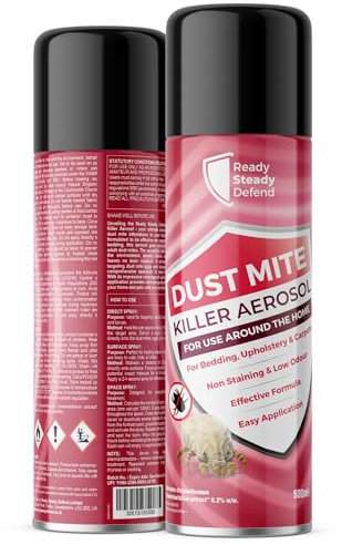 Dust Mite Killer Aerosol - 530ml, Effective for Bedding, Upholstery & Carpets, Eliminates Dust Mites, Eggs, and Larvae, Non-Staining & Low Odour, Quick & Easy Application, Designed for Home Use